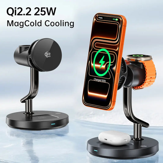 GIZMOGY C72 3-in-1 Qi2.2 25W Fast Magnetic Wireless Charger With Cooling Fan
