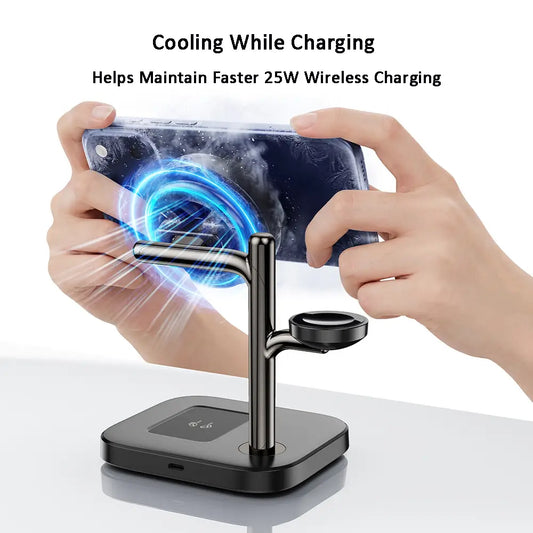 GIZMOGY C73 3-in-1 Qi2.2 25W Fast Magnetic Wireless Charger With Cooling Fan