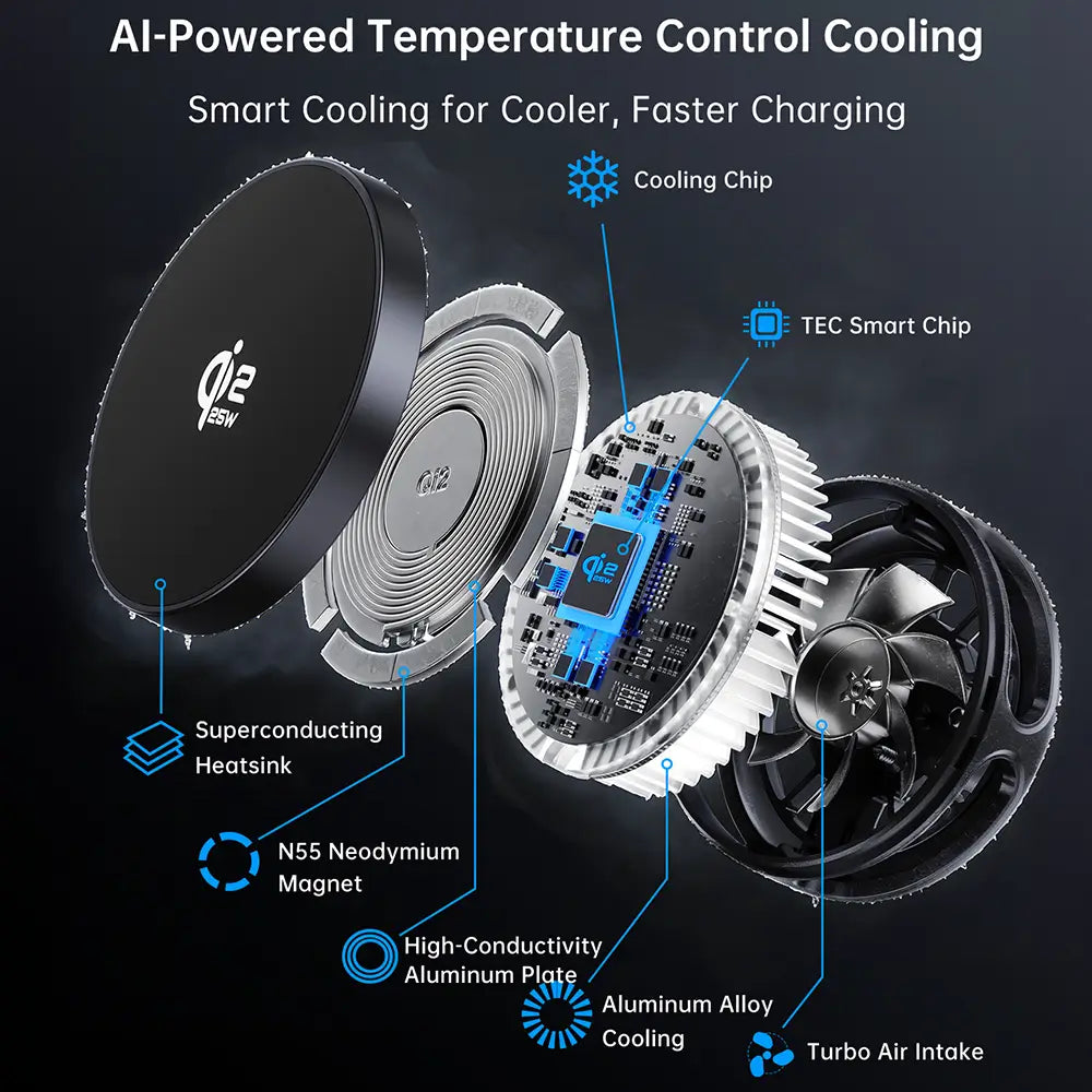 GIZMOGY C72 3-in-1 Qi2.2 25W Fast Magnetic Wireless Charger With Cooling Fan