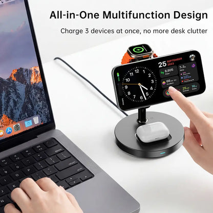 GIZMOGY C72 3-in-1 Qi2.2 25W Fast Magnetic Wireless Charger With Cooling Fan
