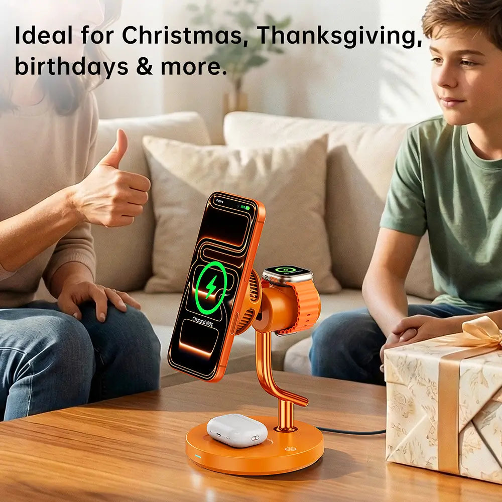 GIZMOGY C72 3-in-1 Qi2.2 25W Fast Magnetic Wireless Charger With Cooling Fan