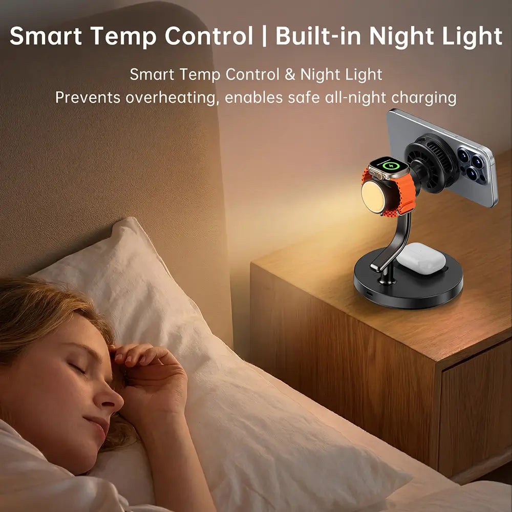 GIZMOGY C72 3-in-1 Qi2.2 25W Fast Magnetic Wireless Charger With Cooling Fan