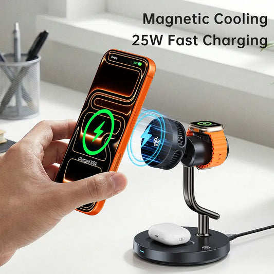 GIZMOGY C72 3-in-1 Qi2.2 25W Fast Magnetic Wireless Charger With Cooling Fan