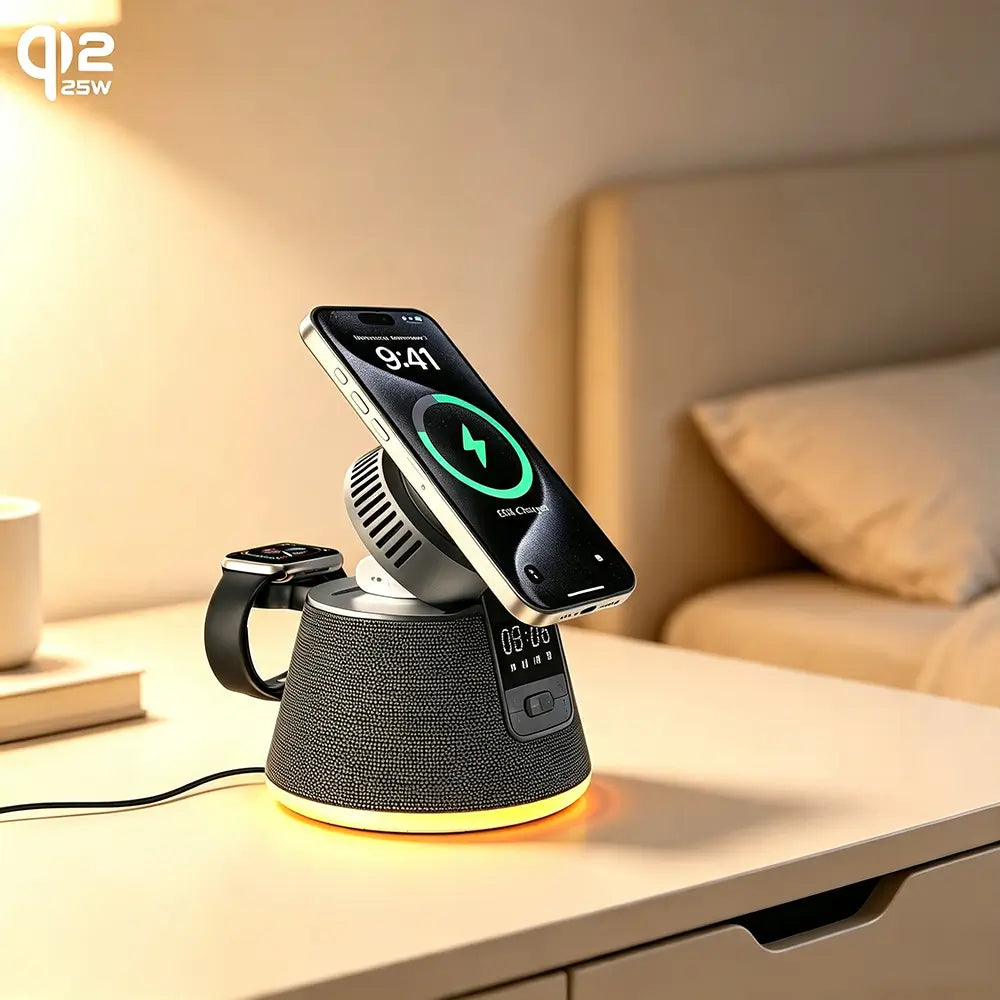 Gizmogy C67 Qi2.2 25W 5-in-1 Wireless Charger With Cooling Fan Smart Speaker