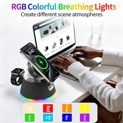 Gizmogy C67 Qi2.2 25W 5-in-1 Wireless Charger With Cooling Fan Smart Speaker